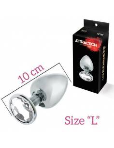 Plug dilatador anal L metal con brillante blanco en la...