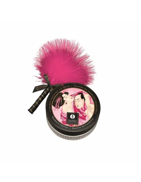 Polvos comestibles corporales sabor frambuesa con pluma