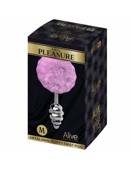 Plug anal espiral metal mediano con pompon